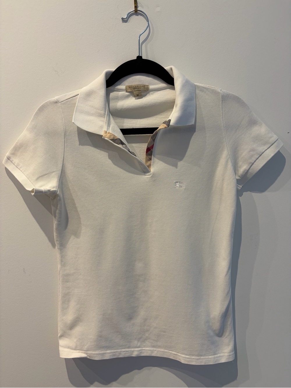 Burberry White Women’s Polo with Signature Check Trim
